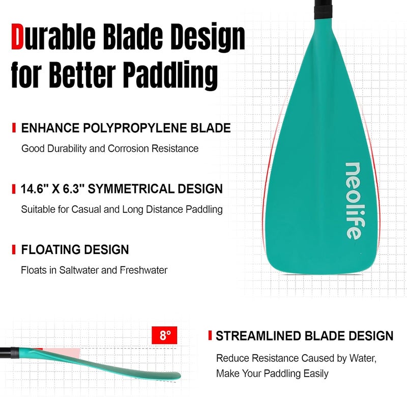 WONITAGO SUP Paddles for Kid with Aluminum Shaft and PP Blade, Floating Stand Up Paddle Board Paddle for Youth and Junior, Adjustable 140-170 cm/55-67 Inches - Image 2